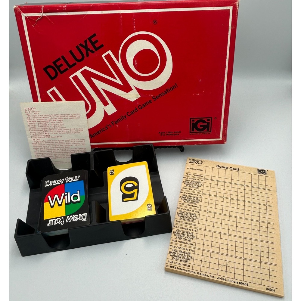 UNO Deluxe 1978 New Open Box Card Game Complete Tray Instructions Scorecard 70s